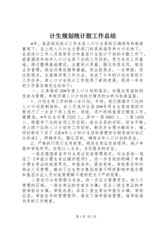 计生规划统计股工作总结