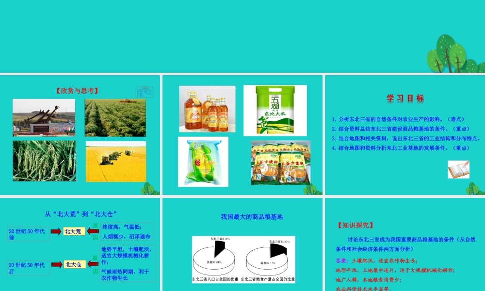 八年级地理下册 第六章 第二节 白山黑水 东北三省(二从北大荒到北大仓 我国最大的重工业基地)课件(新版)新人教版 课件