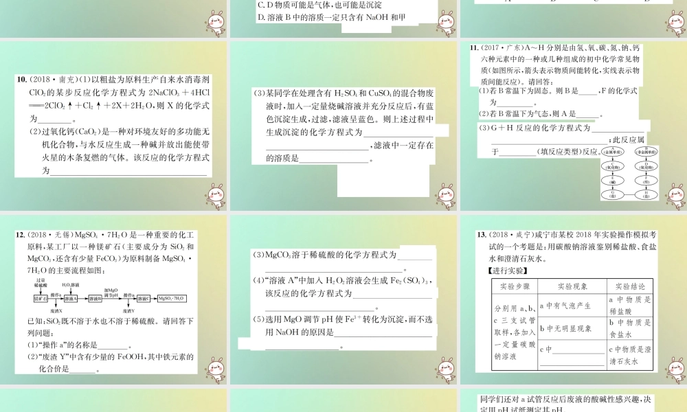 中考化学复习 滚动小专题(三)酸、碱、盐综合集训课件