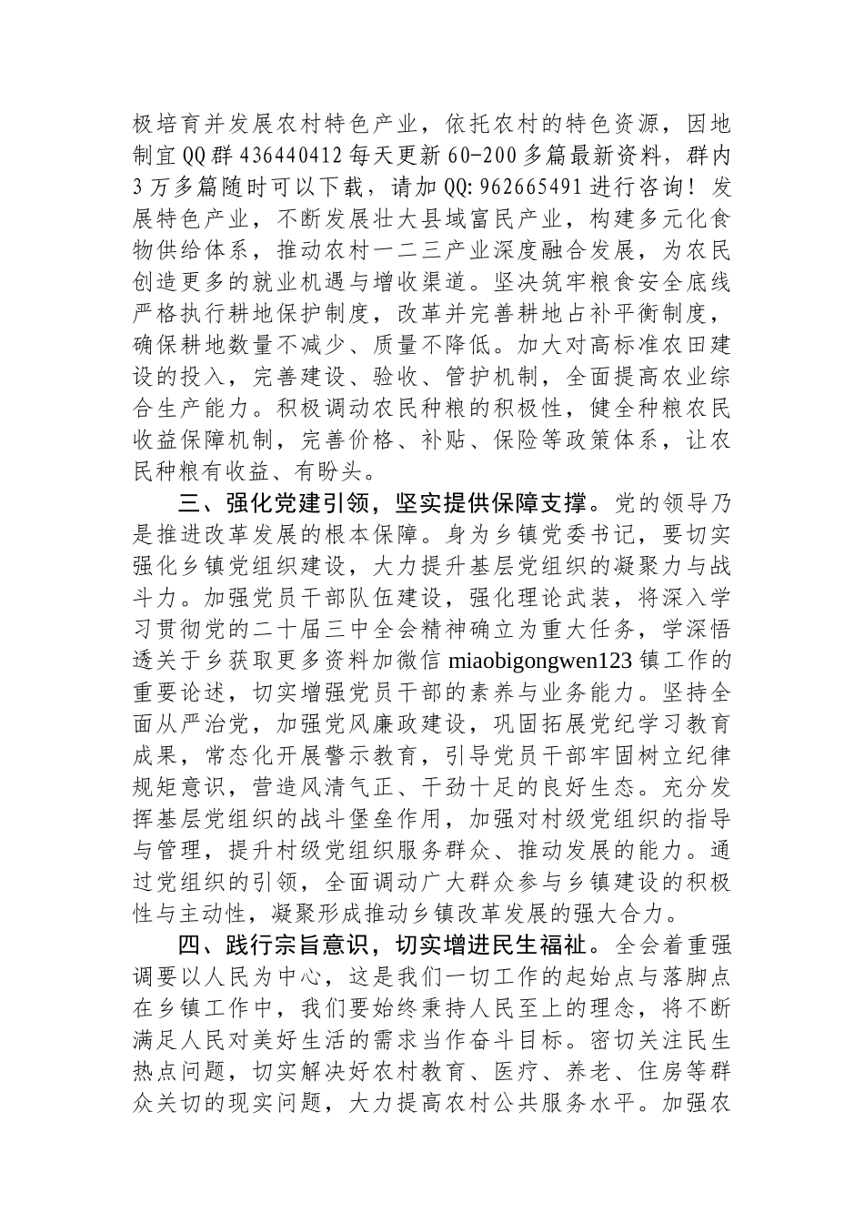 乡镇党委书记学习贯彻党的二十届三中全会精神交流研讨材料_第2页