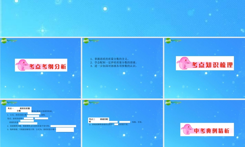 中考化学复习专题四　溶液的计算及配制课件 人教新课标版 课件