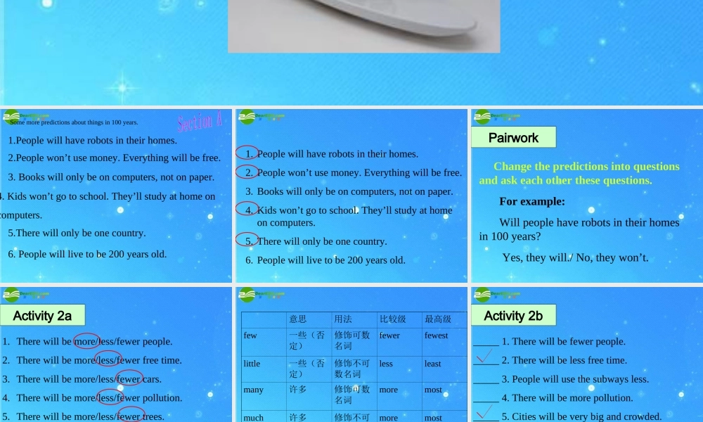 八年级英语上册 Unit 1 Will people have robots？课件 鲁教版 课件