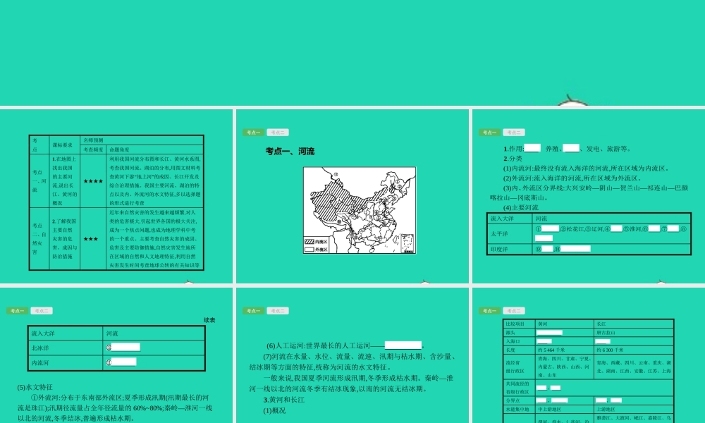 中考地理 第一编 基础篇 第三部分 中国地理上第15课时 河流 自然灾害课件