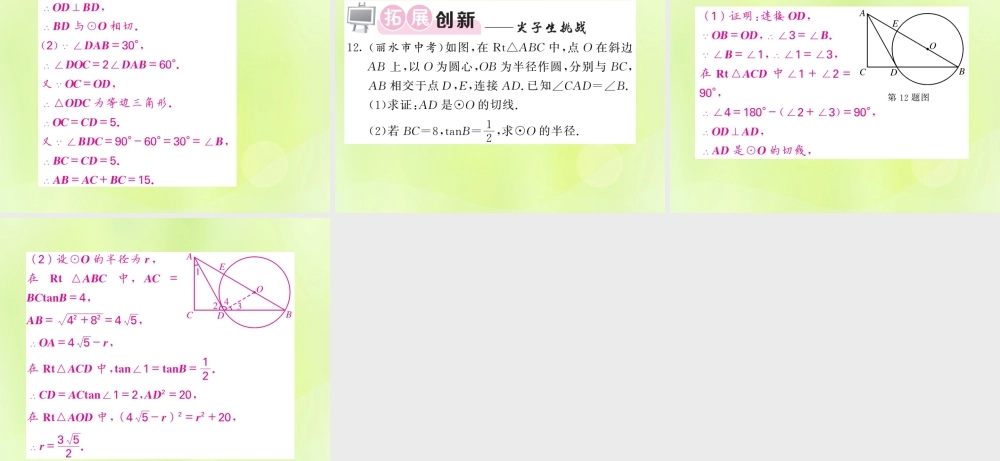 九年级数学下册 第2章 圆 25 直线与圆的位置关系 252 圆的切线 第1课时 圆的切线的判定习题课件 (新版)湘教版 课件