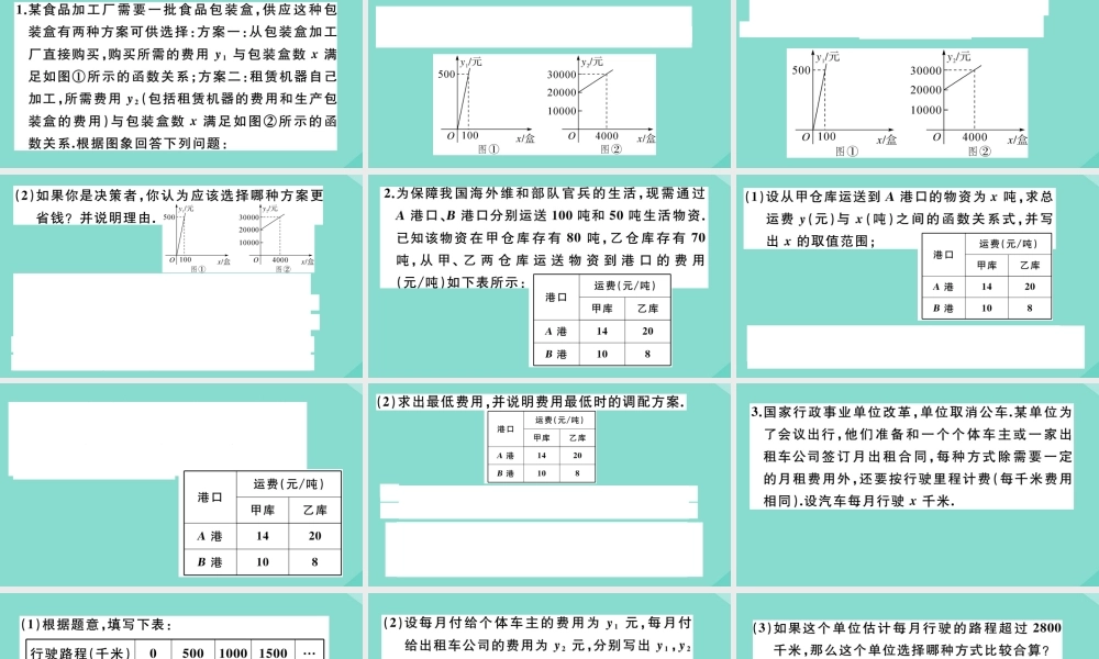 八年级数学上册 第四章 一次函数 微专题：利用一次函数的性质解决方案问题作业课件 (新版)北师大版 课件