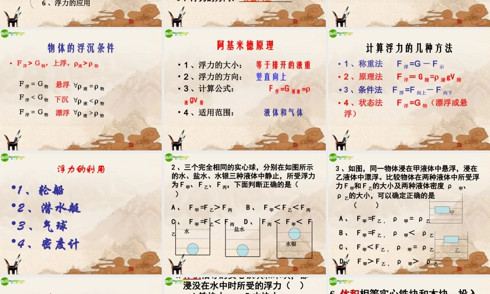 九年级物理 浮力复习课件 人教新课标版 课件