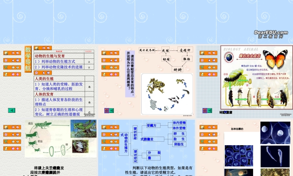 初三总复习第11课 动物与人的生殖和发育 浙教版 试题