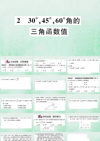 九年级数学下册 第一章 直角三角形的边角关系 12 30°，45°，60°角的三角函数值习题讲评课件 (新版)北师大版 课件