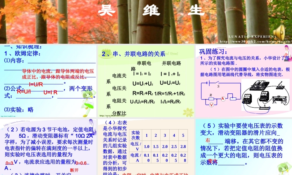 初三物理欧姆定律复习课件 苏教版 课件