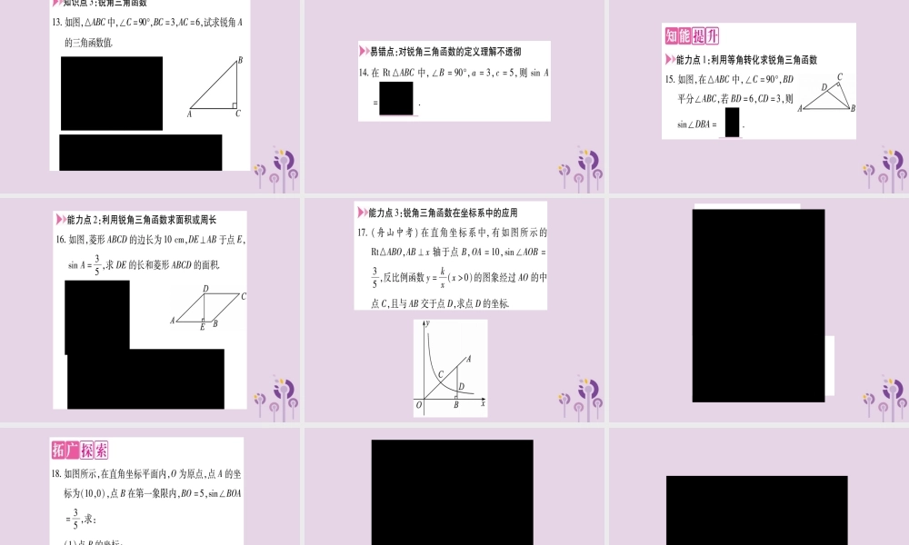 九年级数学上册 第23章 解直角三角形 231 锐角的三角函数 2311 锐角的三角函数 第2课时 正弦和余弦作业课件 (新版)沪科版 课件