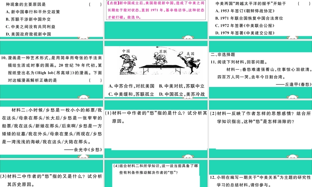 八年级历史下册 专题三 祖国统一与外交成就习题课件 新人教版 课件