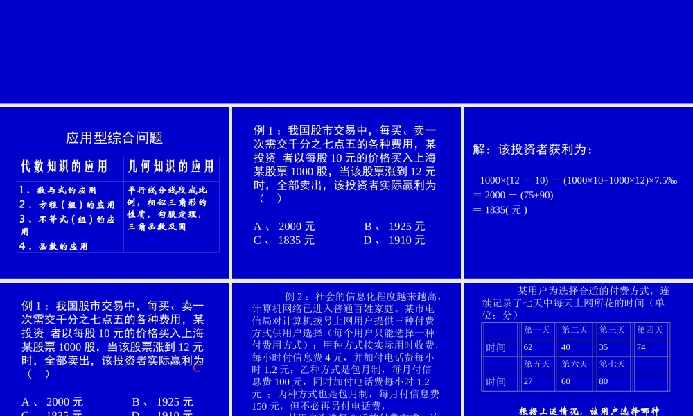 中考数学应用型综合问题一 试题