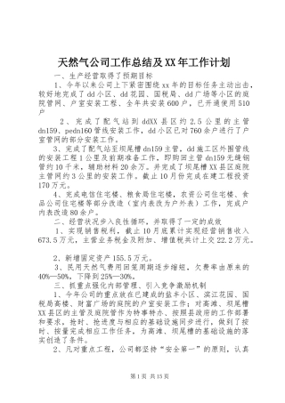 天然气公司工作总结及XX年工作计划