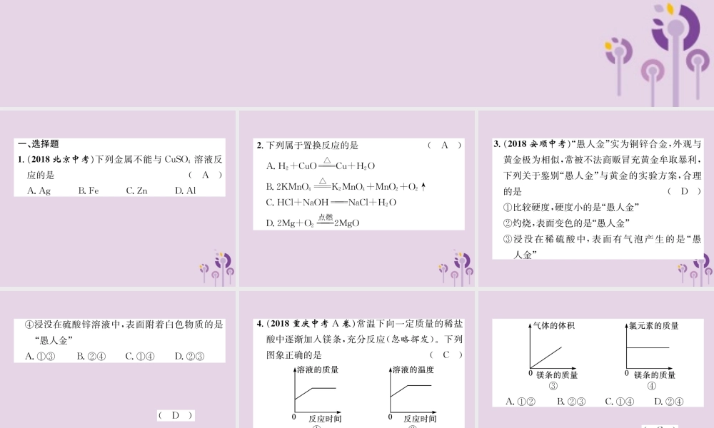 中考化学总复习 第1编 主题复习 模块1 身边的化学物质 课时6 金属的化学性质(精练)课件