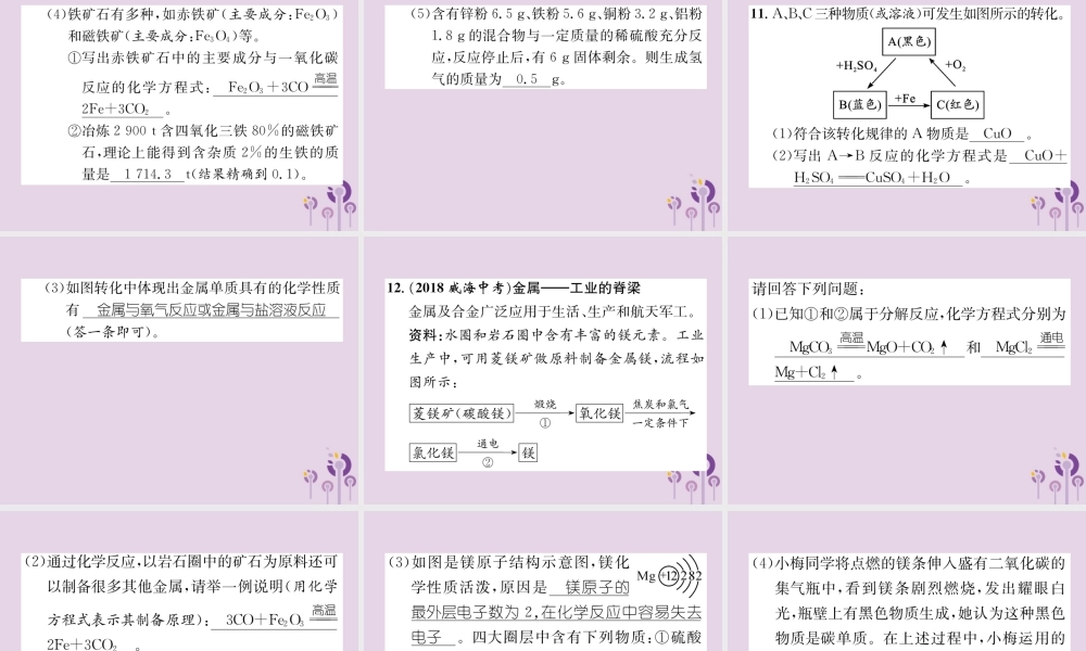 中考化学总复习 第1编 主题复习 模块1 身边的化学物质 课时6 金属的化学性质(精练)课件