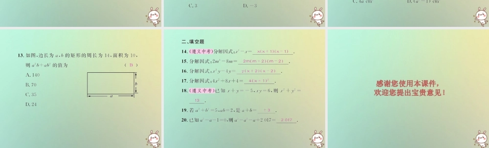 八年级数学上册 第十四章 整式的乘法与因式分解考试热点突破(遵义题组)习题课件 (新版)新人教版 课件