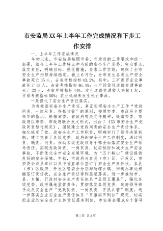 市安监局XX年上半年工作完成情况和下步工作安排