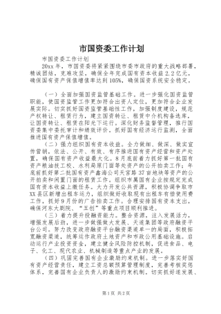 市国资委工作计划