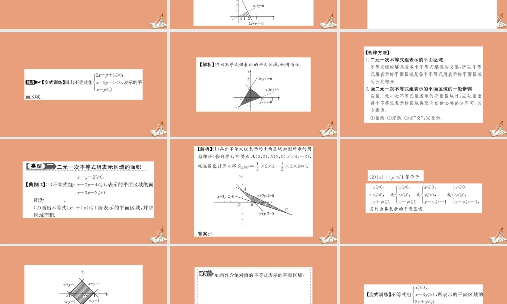 数学 第三章 不等式 3.3.1 二元一次不等式(组)与平面区域 第2课时 二元一次不等式组表示的平面区域教学课件 新人教A版必修5 课件