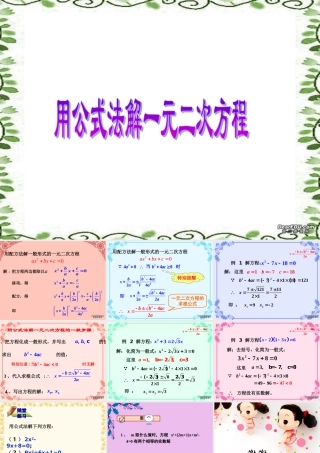初三数学用公式法解一元二次方程 华东师大版 课件