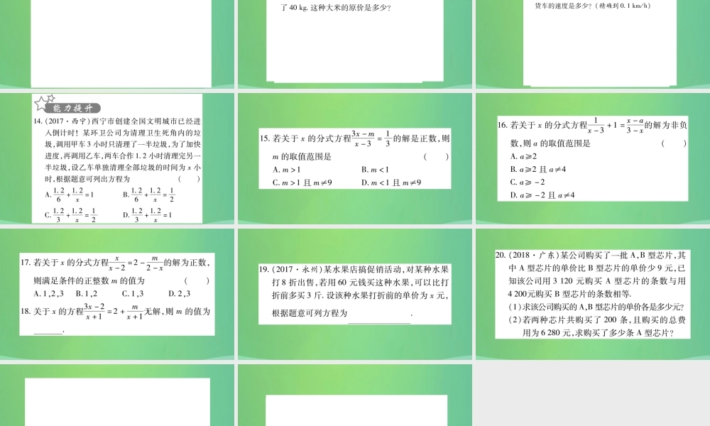 中考数学复习 第一轮 考点系统复习 第二章 方程(组)与不等式(组)第三节 分式方程及其应用(精练)课件