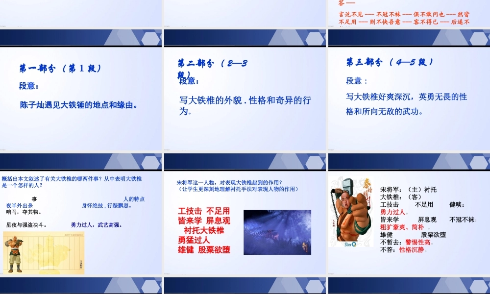 天津市武清区杨村四中高二语文(大铁锤传)课件 新人教版 课件