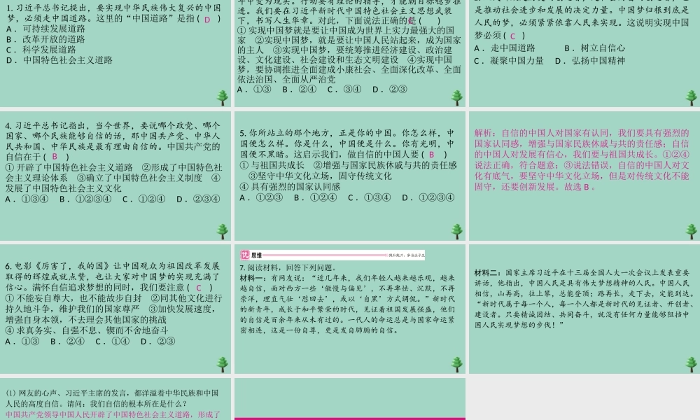 九年级道德与法治上册 第四单元 82 共圆中国梦作业课件 新人教版 课件