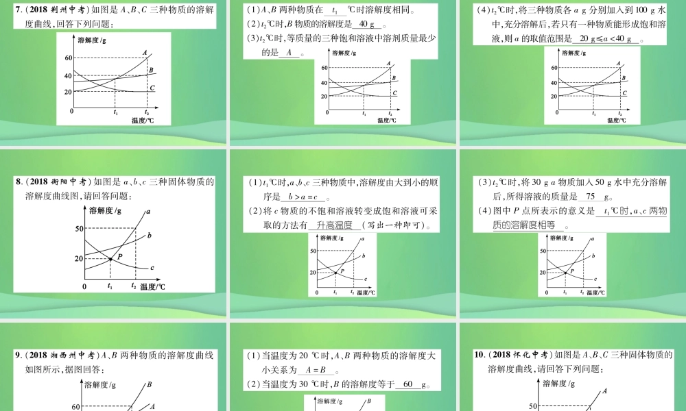 中考化学毕业总复习 第2编 重点专题突破篇 专项训练3 溶解度曲线课件