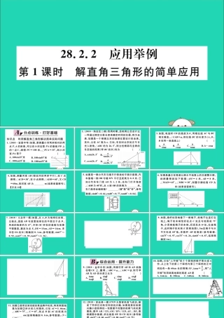 九年级数学下册 第二十八章 锐角三角函数 282 解直角三角形及其应用 2822 第1课时 解直角三角形的简单应用习题讲评课件 (新版)新人教版 课件