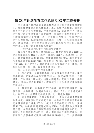 镇XX年计划生育工作总结及XX年工作安排