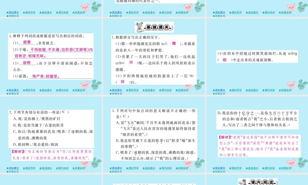 九年级语文下册 第一单元 1(祖国啊，我亲爱的祖国)巩固练习课件 新人教版 课件