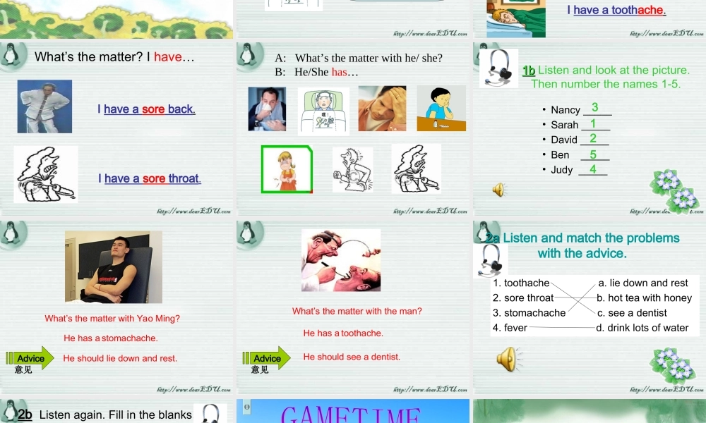 八年级英语Unit2 What's the matter课件 浙教版 课件