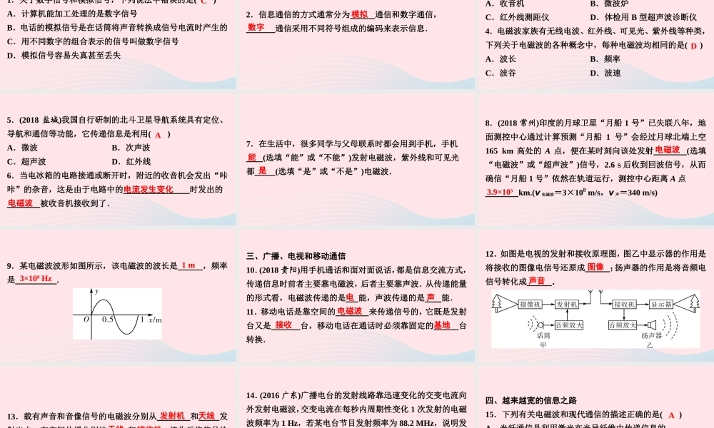 九年级物理全册 期末复习训练 第二十一章 信息的传递课件 (新版)新人教版 课件