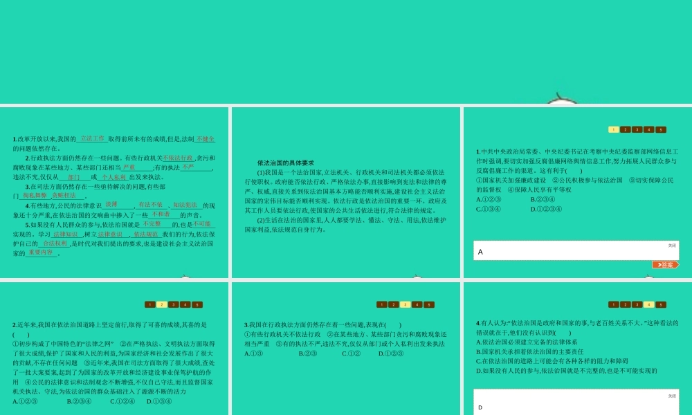 九年级政治全册 第三单元 法治时代 第8课 依法治国 第3框 喜中有忧 我们共同的责任课件 人民版 课件