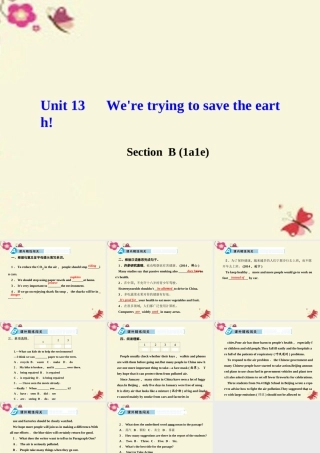九年级英语全册 Unit 13 We're trying to save the earth Section B(1a 1e)课件 (新版)人教新目标版 课件