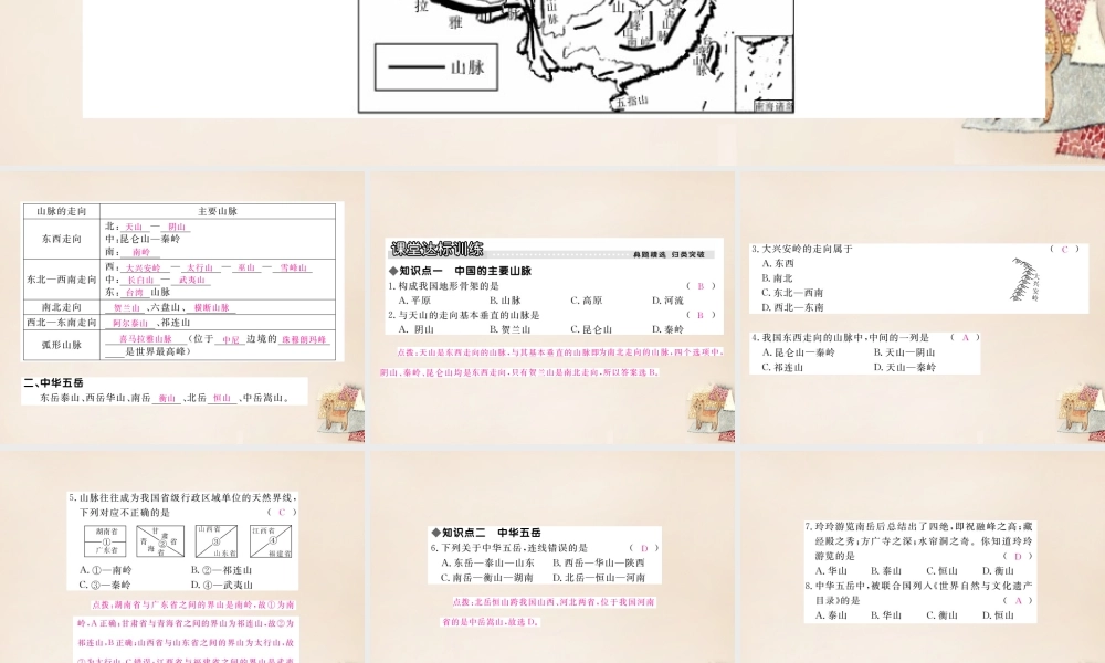 八年级地理上册 第二章 第一节 中国的地形(第1课时 山脉纵横交织)课件 (新版)湘教版 课件