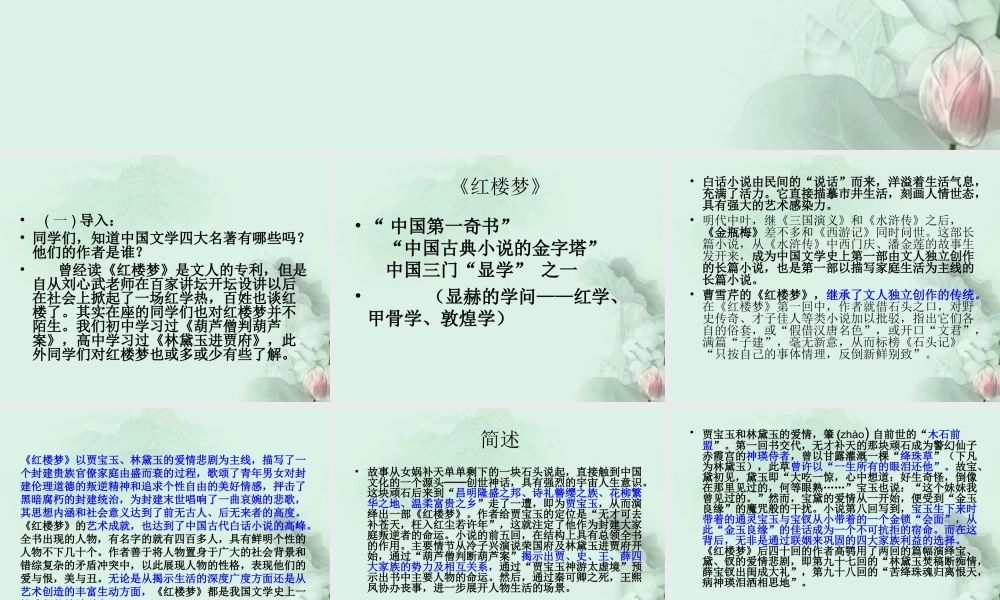 云南省德宏州梁河县一中高一语文(红楼梦)课件 人教版 课件