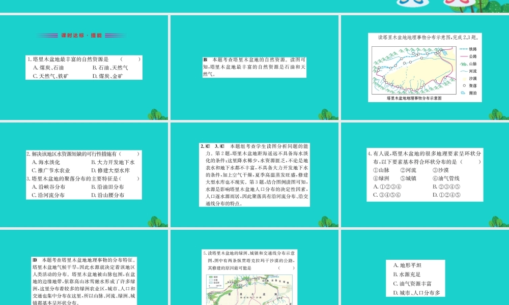 八年级地理下册 第八章 第二节 干旱的宝地 塔里木盆地习题课件(新版)新人教版 课件