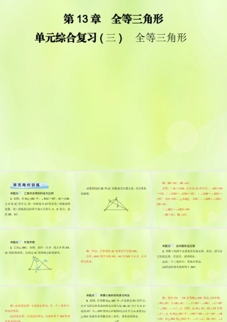 八年级数学上册 第13章 全等三角形 单元综合复习(三)全等三角形习题课件 (新版)华东师大版 课件
