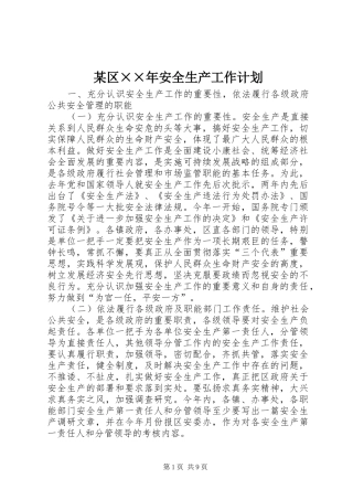 某区××年安全生产工作计划