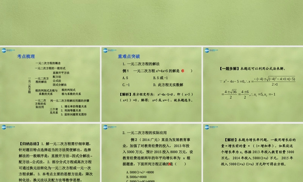 中考数学 第二章 第二节 一元二次方程课件