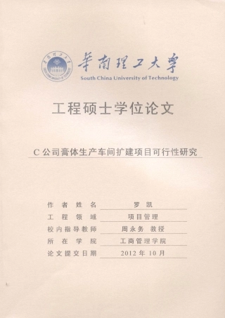 C公司膏体生产车间扩建项目可行性研究