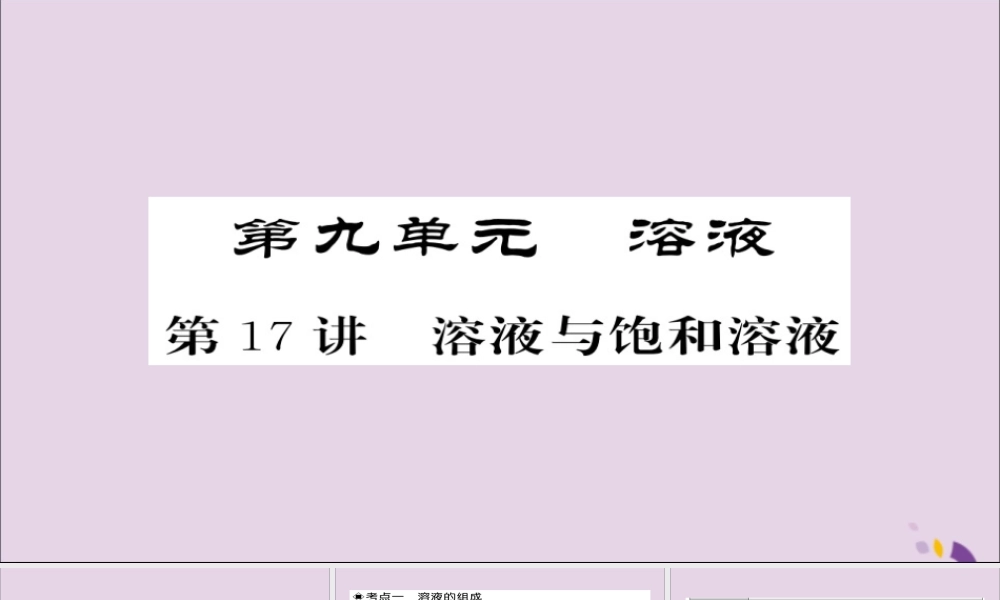 中考化学总复习 第一轮复习 系统梳理 夯基固本 第17讲 溶液与饱和溶液课件