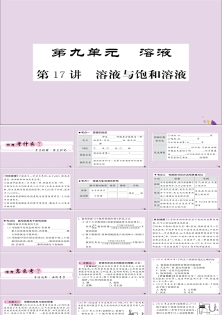中考化学总复习 第一轮复习 系统梳理 夯基固本 第17讲 溶液与饱和溶液课件