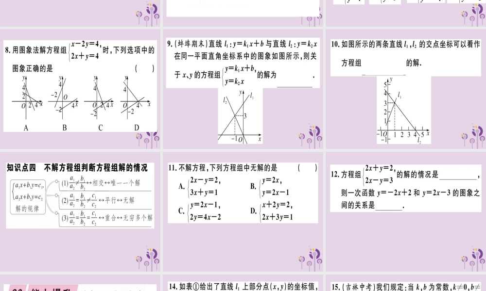 八年级数学下册 第十九章(一次函数)19.2 一次函数 19.2.3.2 一次函数与二元一次方程组习题课件 (新版)新人教版 课件