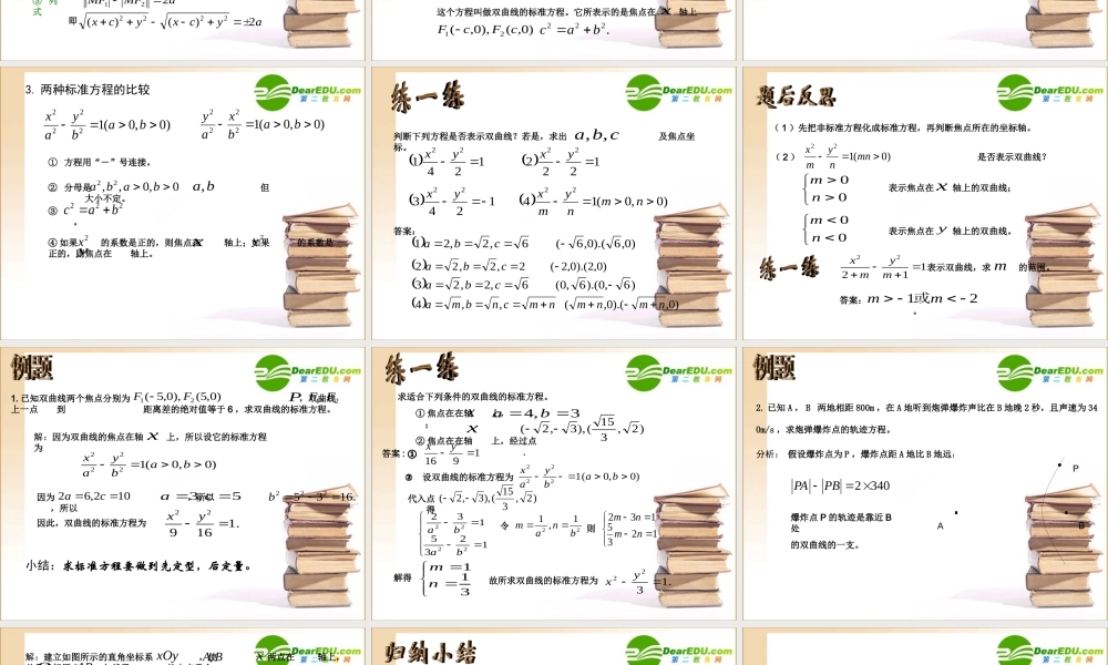数学：221(双曲线及其标准方程)PPT课件(新人教A版-选修1-1) 课件