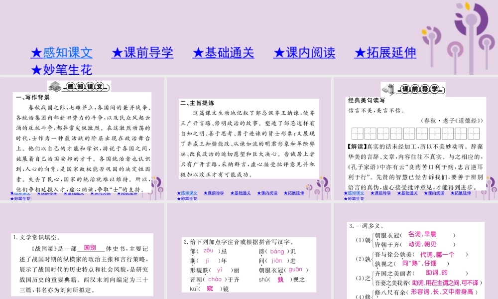 九年级语文下册 第六单元 21(邹忌讽齐王纳谏)巩固练习课件 新人教版 课件