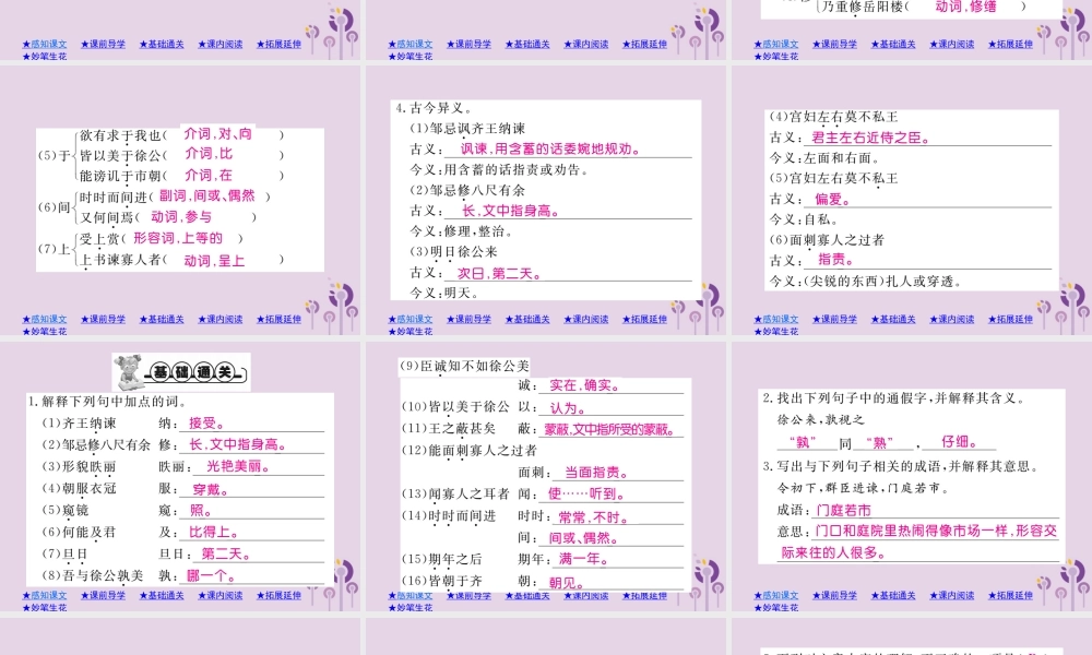 九年级语文下册 第六单元 21(邹忌讽齐王纳谏)巩固练习课件 新人教版 课件