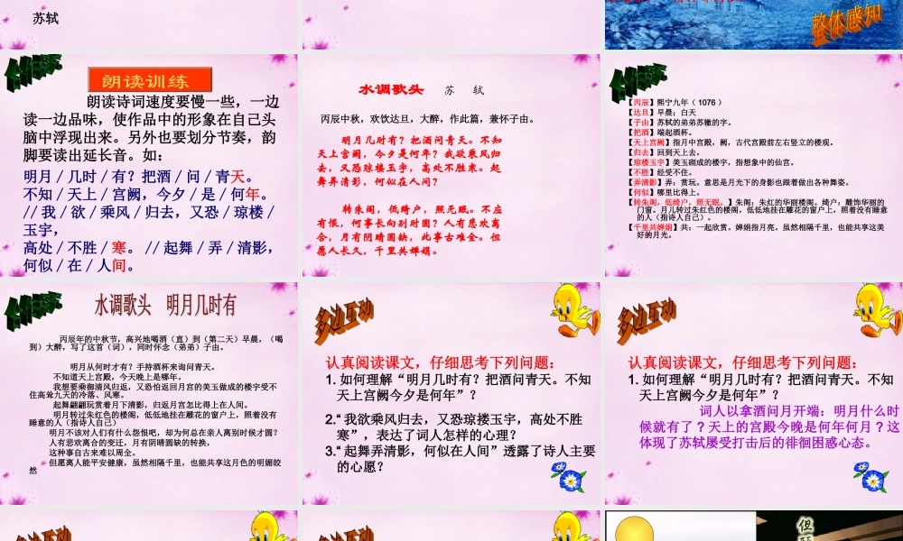 吉林省长春市八年级语文下册 第3课(词两首)之水调歌头课件5 长春版 课件