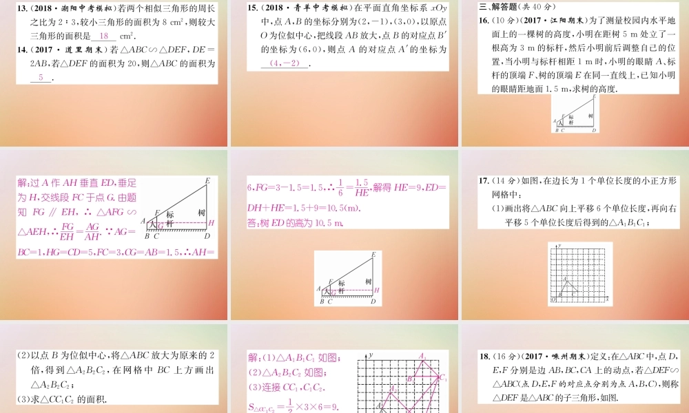 九年级数学上册 第4章 图形的相似周清检测(五)作业课件 (新版)北师大版 课件